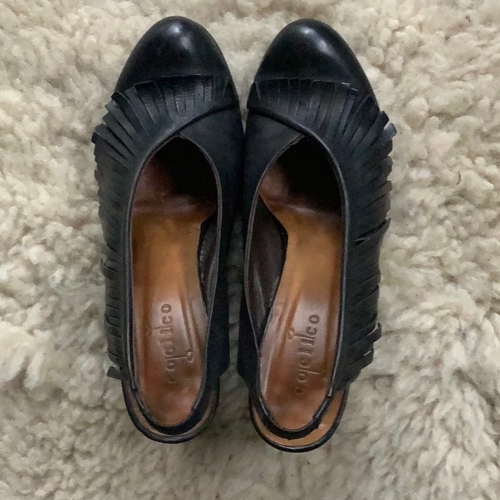 Coclico black fringe heels